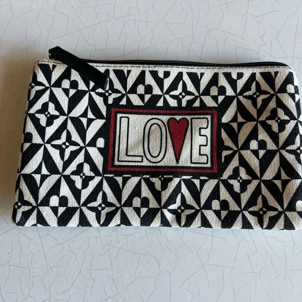 Brighton canvas pencil cosmetic bag heart geometric print